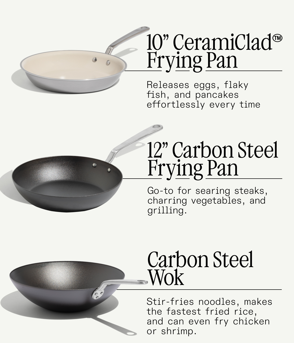 CeramiClad Frying Pan, Carbon Steel Frying Pan, Carbon Steel Wok