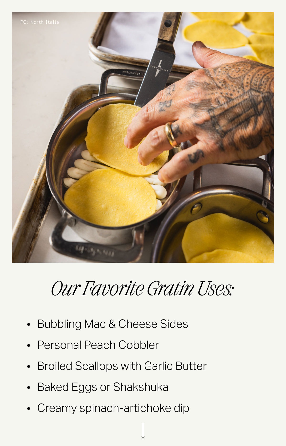 Our Favorite Gratin Uses: • Bubbling Mac & Cheese Sides • Personal Peach Cobbler • Broiled Scallops with Garlic Butter • Baked Eggs or Shashuka • Creamy spinach-artichoke dip -->