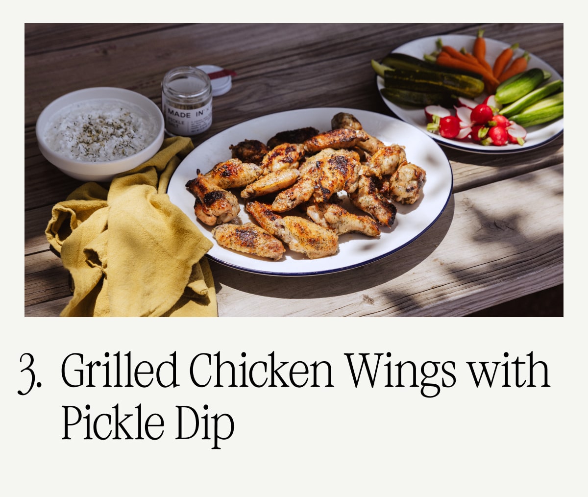 Grilled Chicken Wings with Pickle Dip