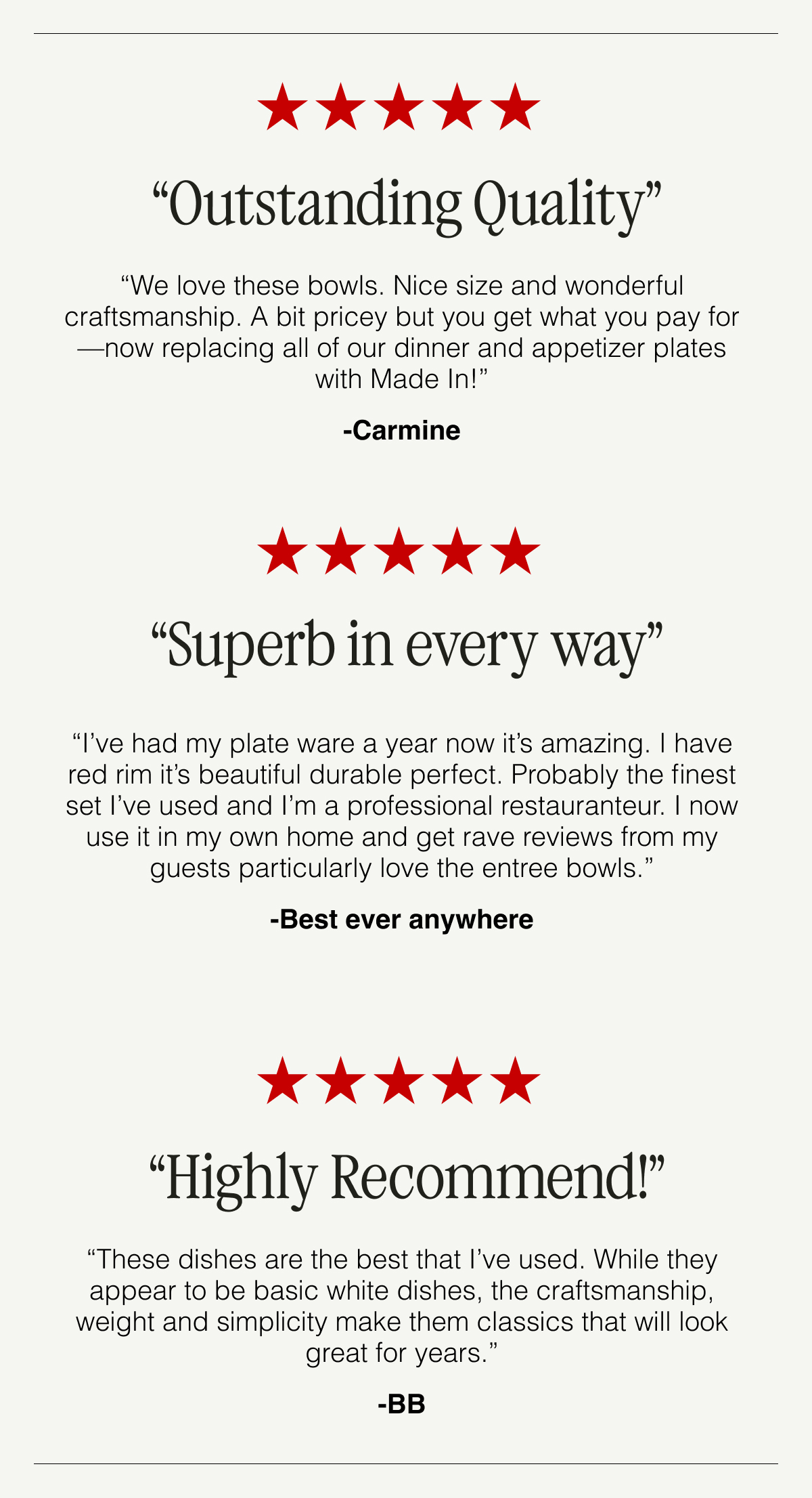 Why Our Plateware Holds Up. Crafted in Stoke-on-Trent, England (home of the world's best china since the 1600s). Fully glazed for scratch-proof stackability. Unrivaled beauty + chip resistance for everyday use. SHOP THE ENTRÉE BOWL