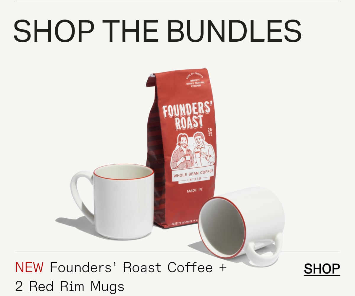 SHOP THE BUNDLES: Founders' Roast Coffee & 2 Red Rim Mugs SHOP