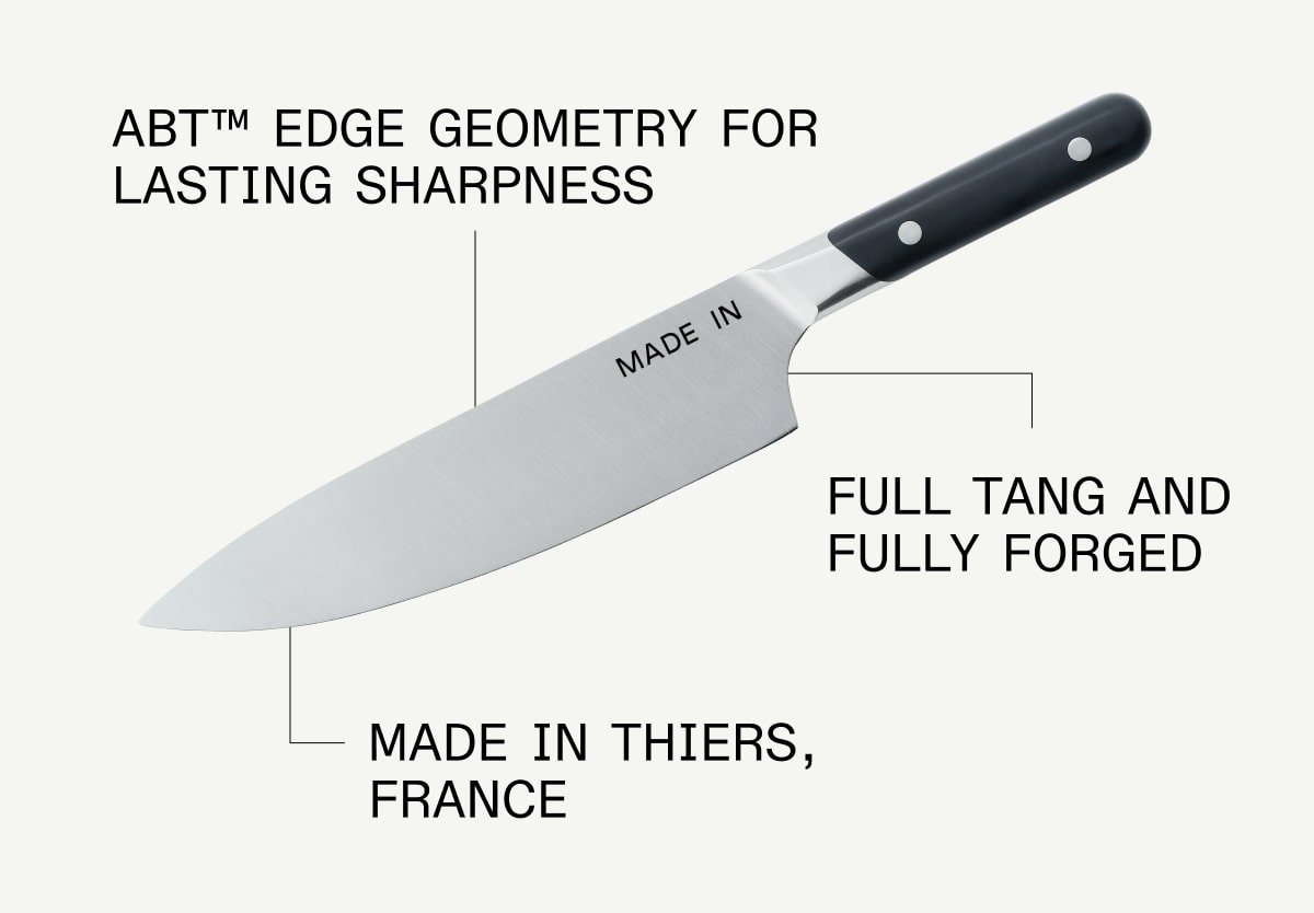 ABT™ Edge Geometry for Lasting Sharpness. Full Tang and Fully Forged. made in Thiers, France.