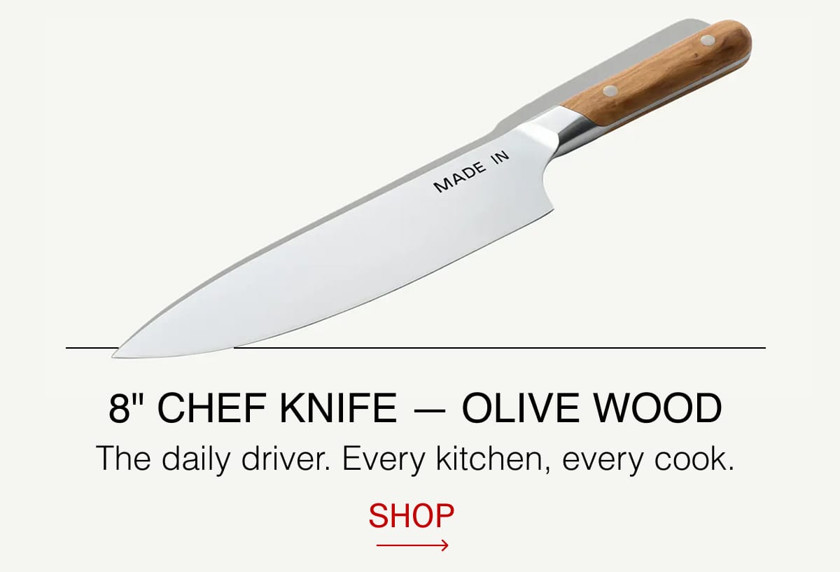  8" Chef Knife — Olive Wood | The daily driver. Every kitchen, every cook. SHOP