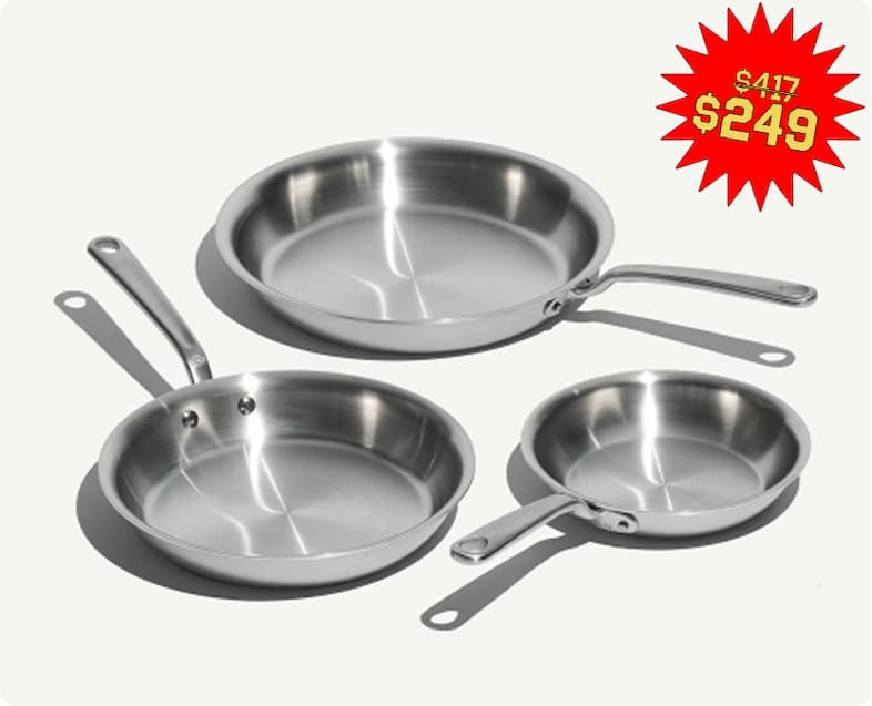 STAINLESS CLAD FRYING PAN SET. $229. Previously $417