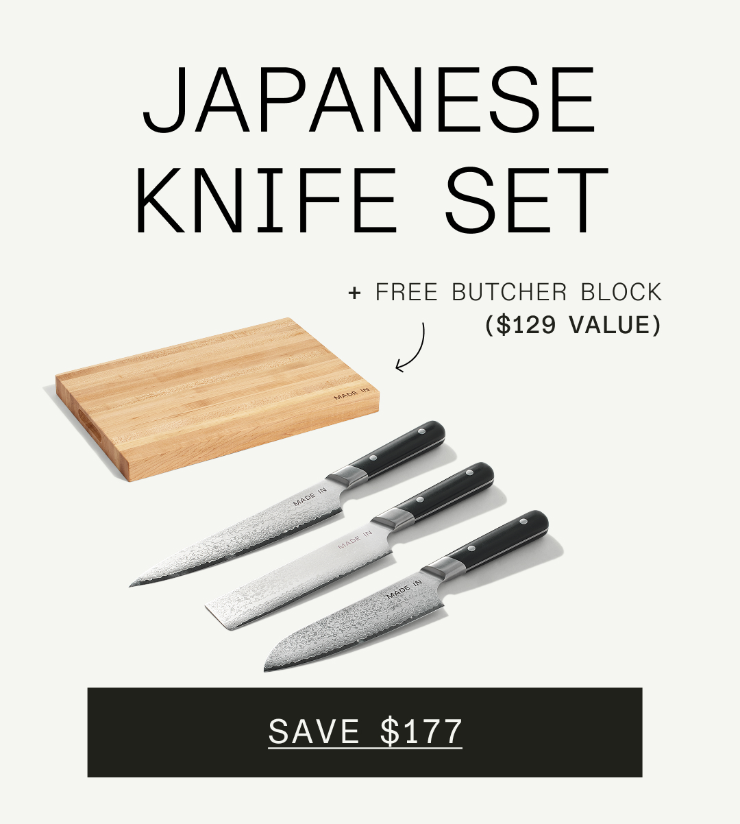 JAPANESE KNIFE SET + Free Butcher Block ($129 value) SAVE $177