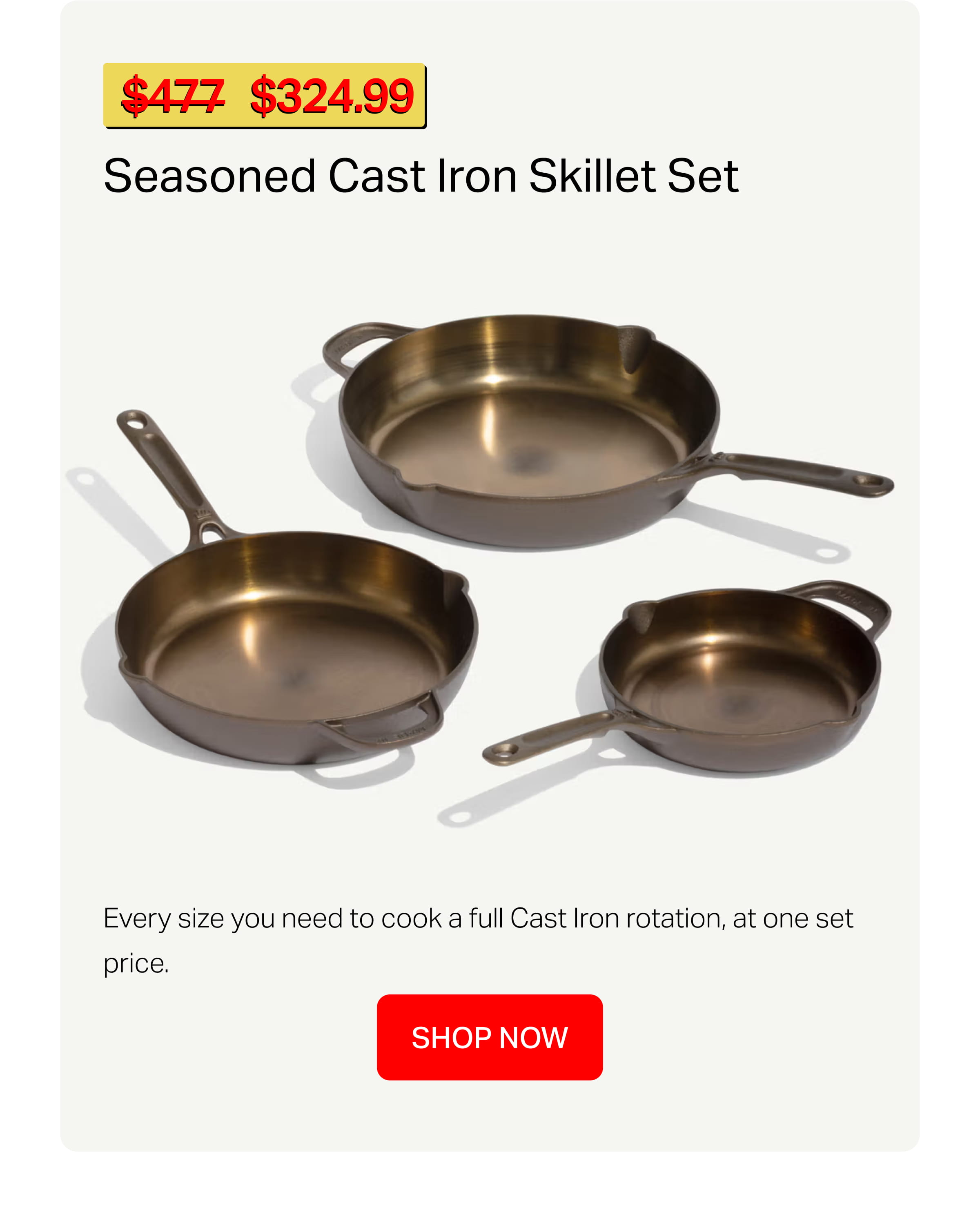  Seasoned Cast Iron Skillet Set