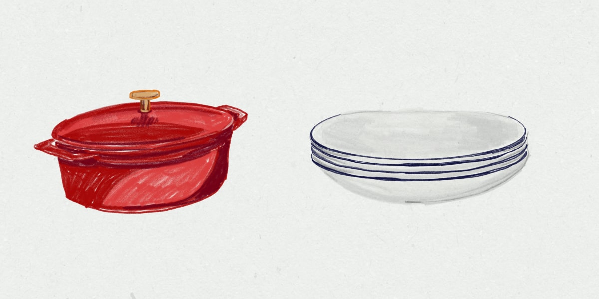 Dutch oven and plates illustration