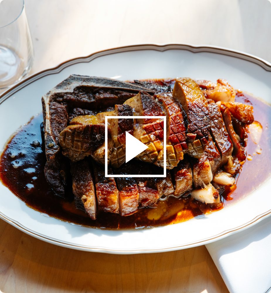 Plated steak at Prime Seafood Palace — play video
