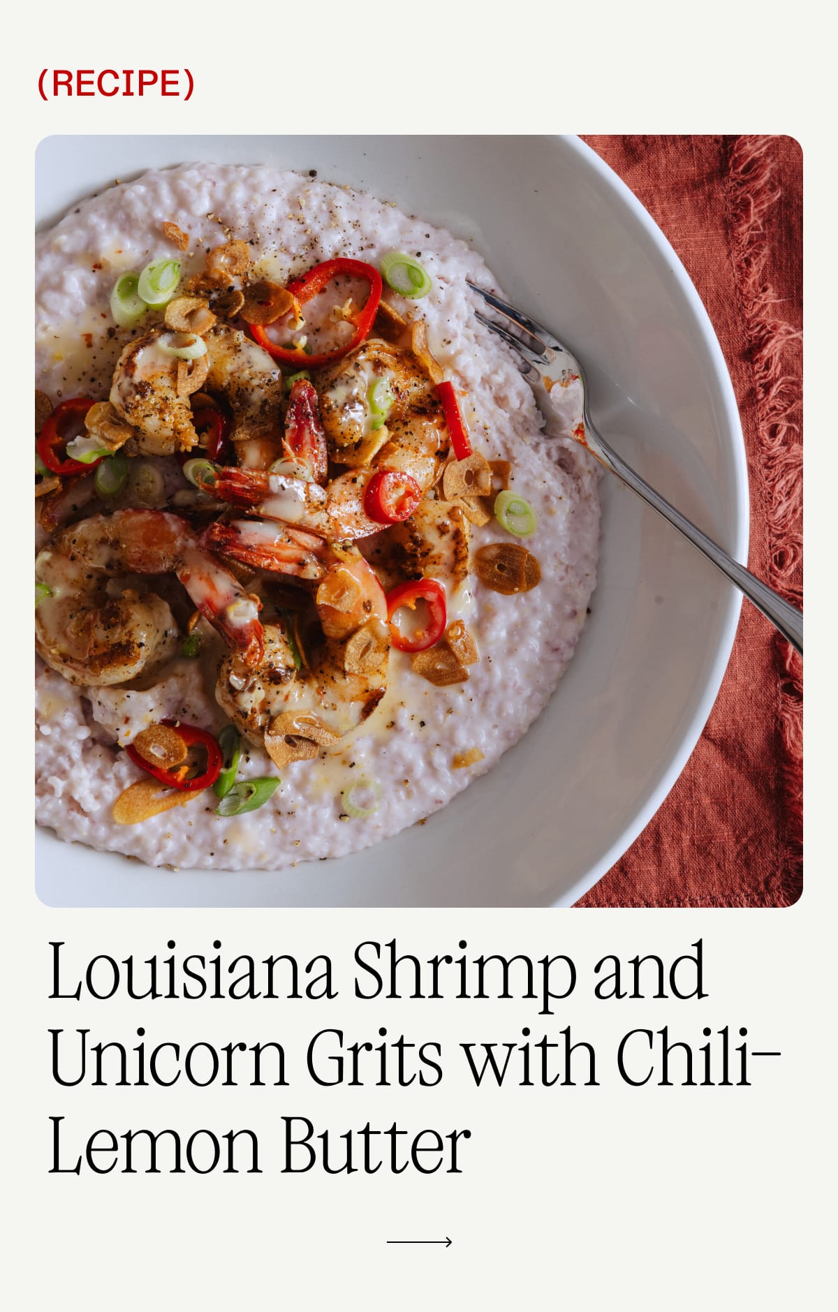 Recipe: Louisiana Shrimp and Unicorn Grits with Chili–Lemon Butter