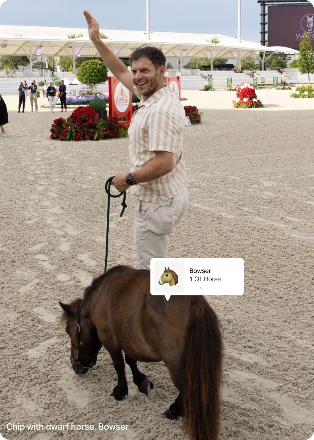 Chip Malt with dwarf horse Bowser at the World Equestrian Center