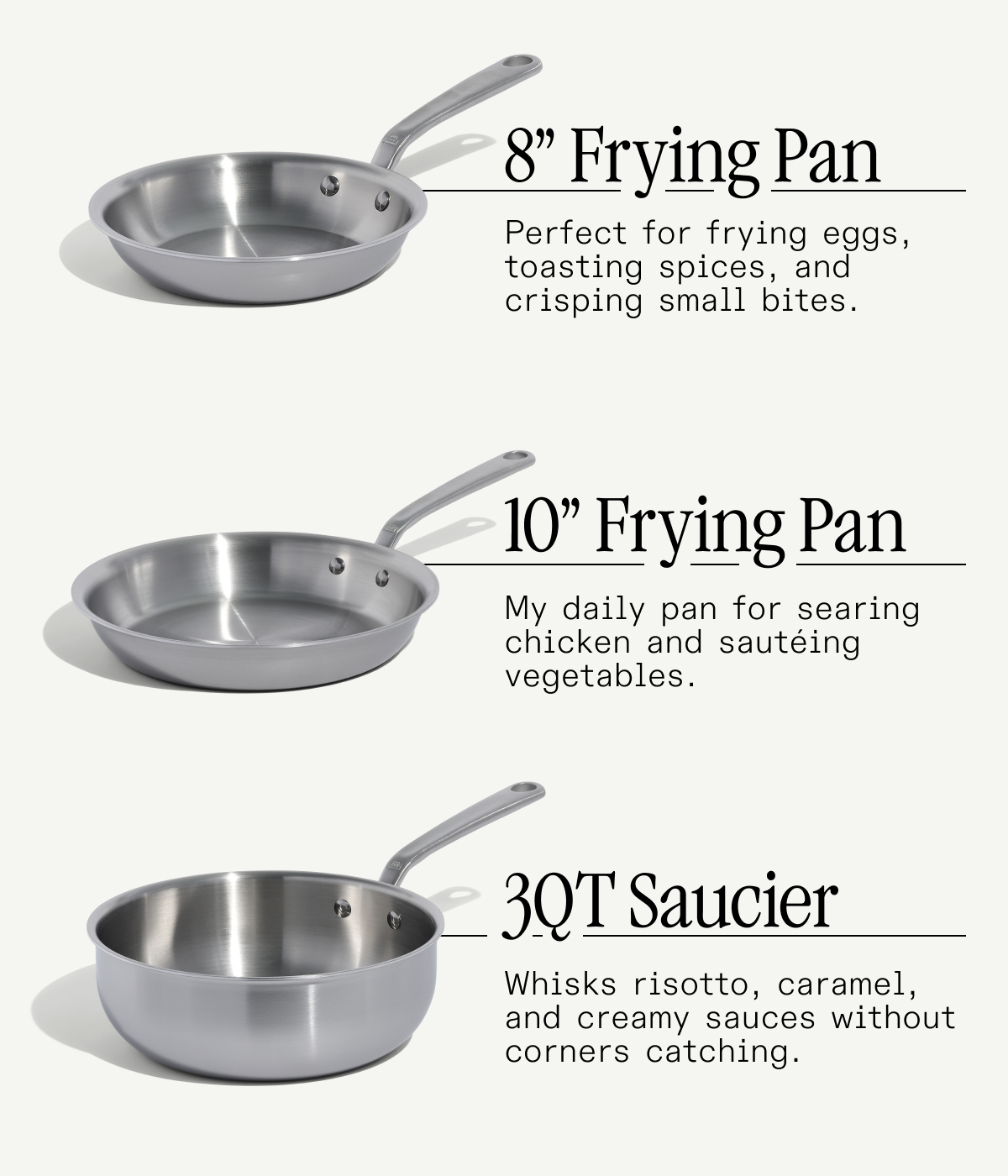 8" + 10" Frying Pans, 3QT Saucier