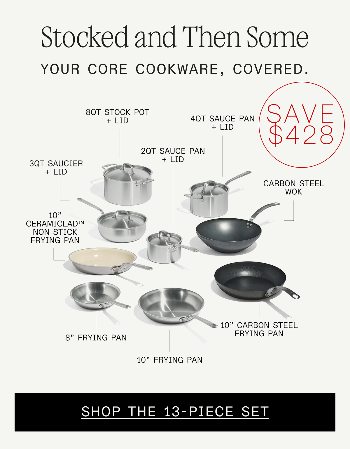 STOCKED AND THEN SOME - YOUR CORE COOKWARE, COVERD. - SHOP THE 13-PIECE SET