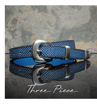 Embossed Snake Print Three Piece belt in Blue