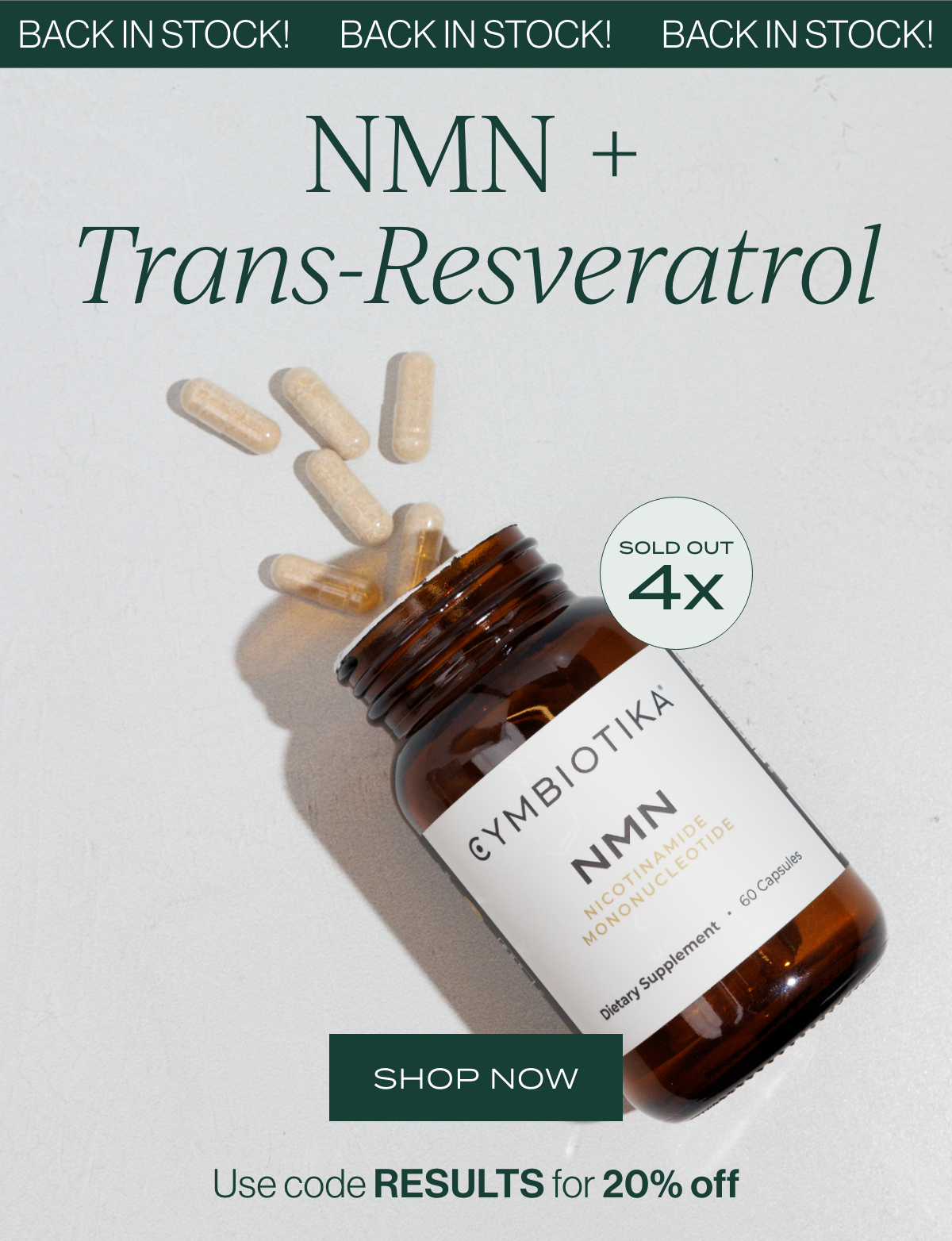 NMN + Trans - Resveratrol is BACK in stock