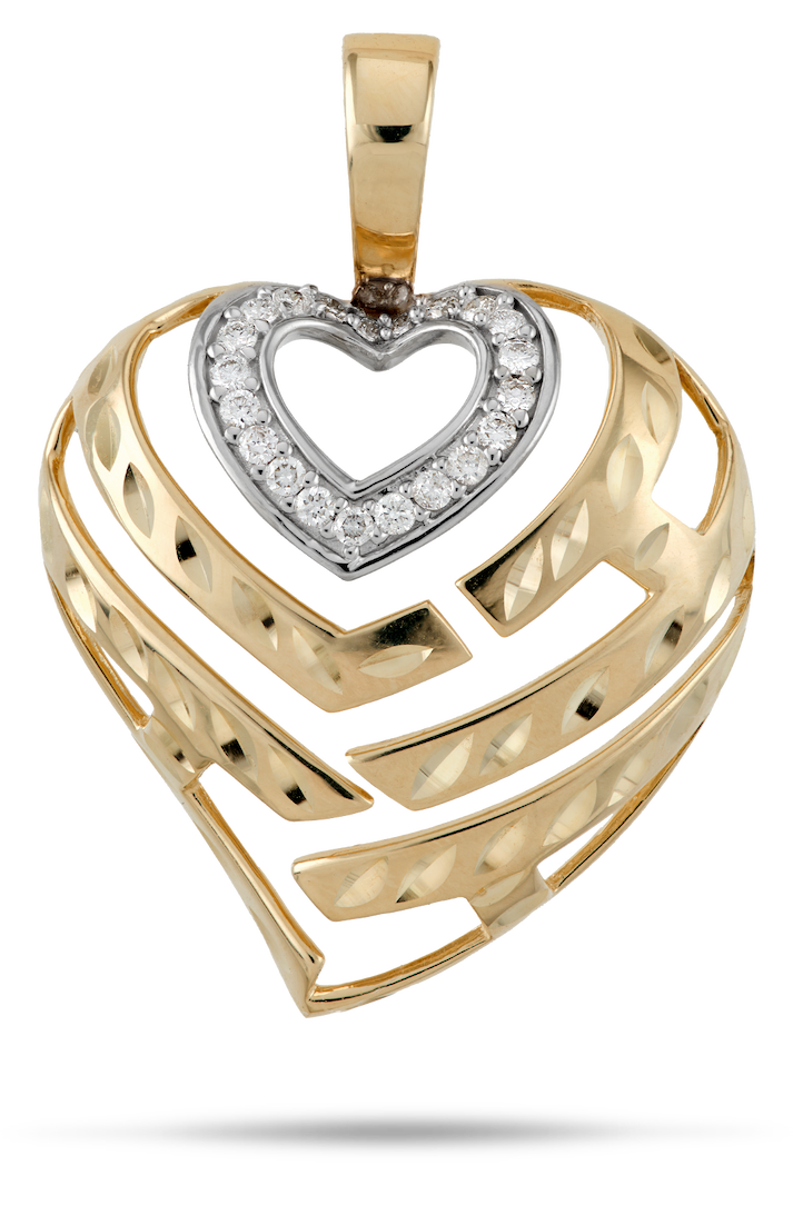 Aloha Heart Pendant in Two Tone Gold with Diamonds - 24mm