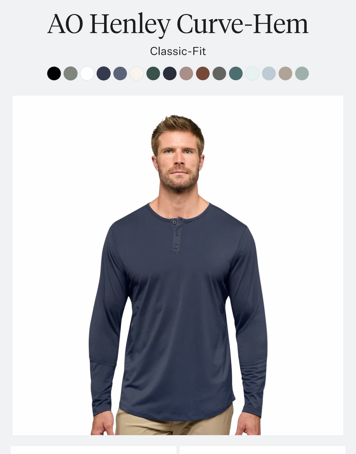 AO Henley Curve-Hem - Pacific Blue