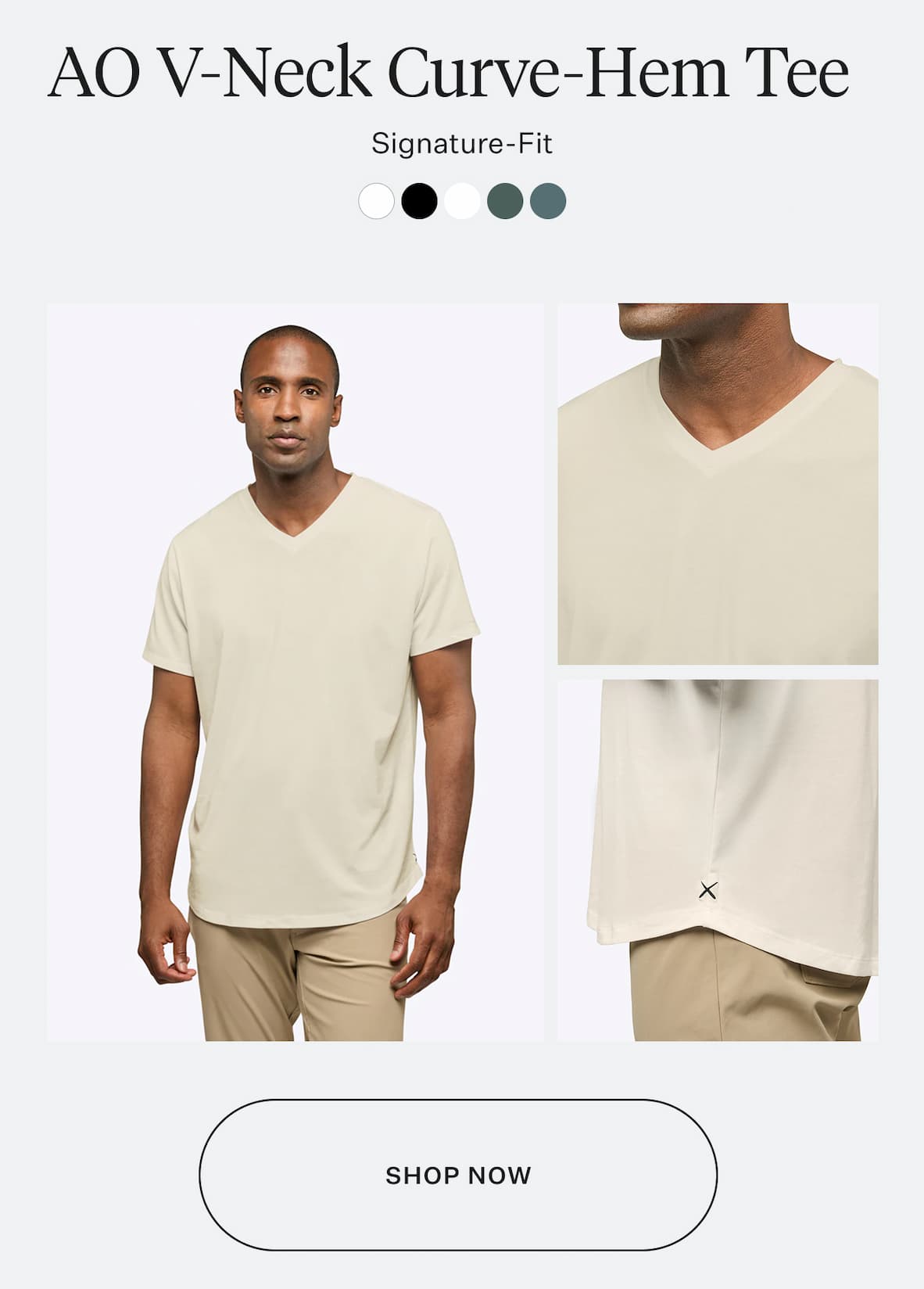 AO V-Neck Curve-Hem Tee - Ivory