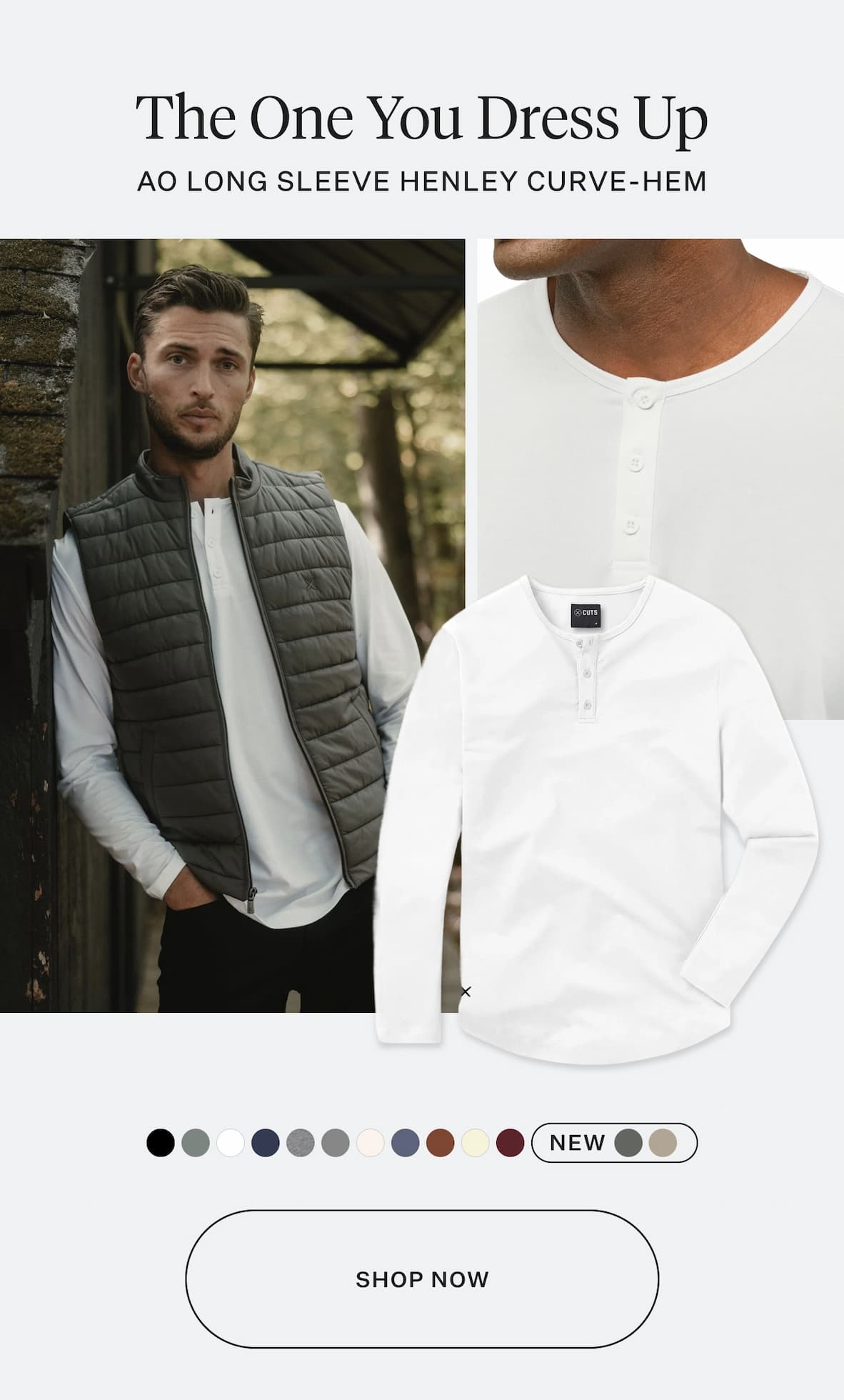 AO Long Sleeve Henley Curve-Hem