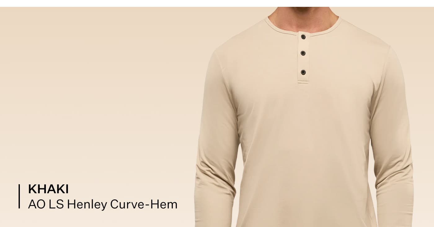 Khaki AO LS Henley Curve-Hem