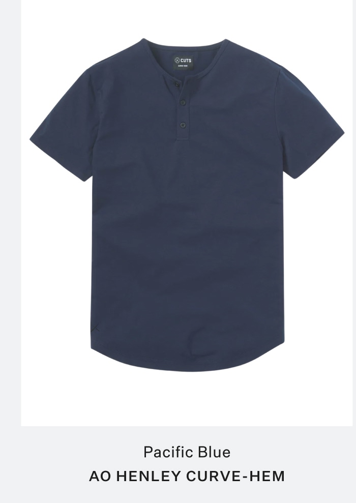 AO Henley Curve-Hem - Pacific Blue