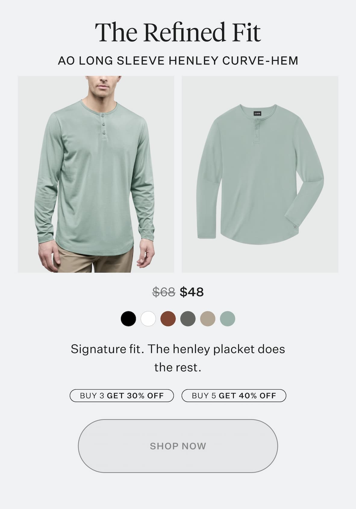 AO Long Sleeve Henley Curve-Hem