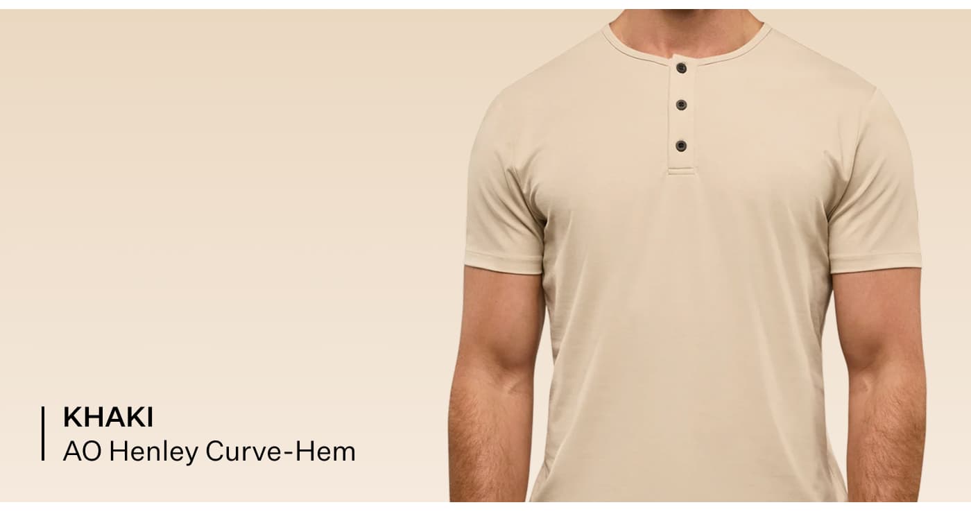 Khaki AO LS Henley Curve-Hem