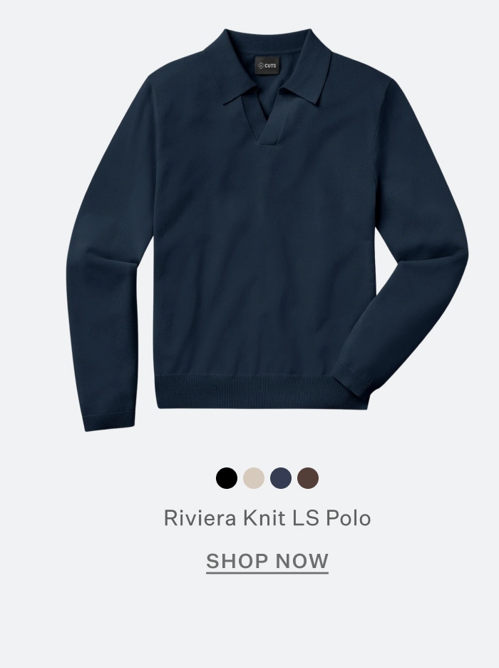 Riviera Knit Long Sleeve Polo in Pacific Blue