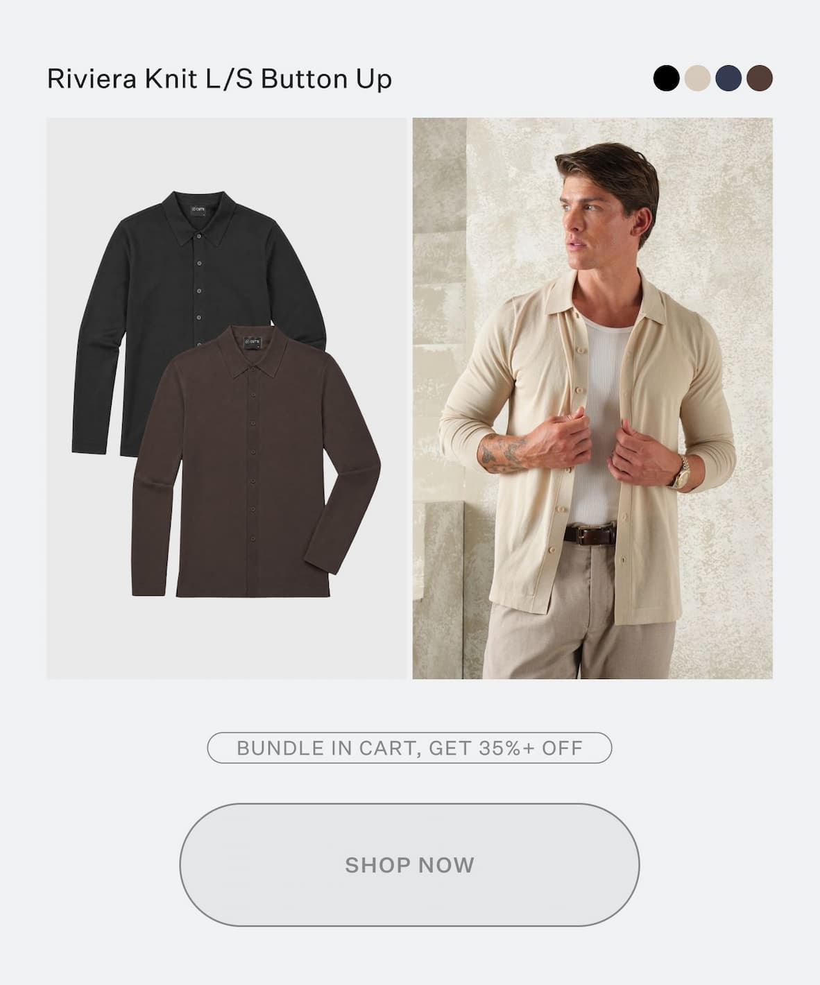Riviera Knit Long Sleeve Button Up