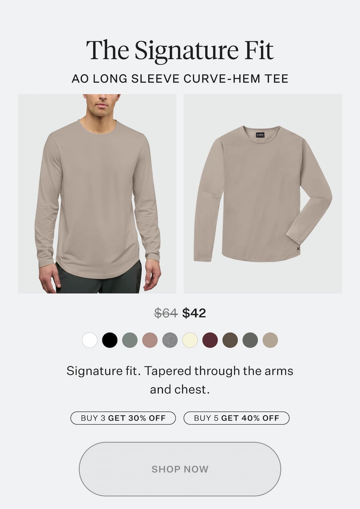 AO Long Sleeve Curve-Hem Tee