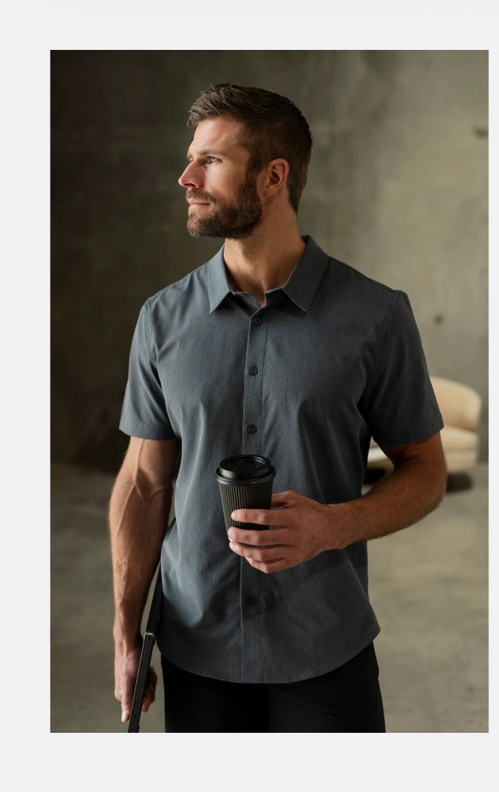 Lifestyle Image - Crossover Button Up in Obsidian