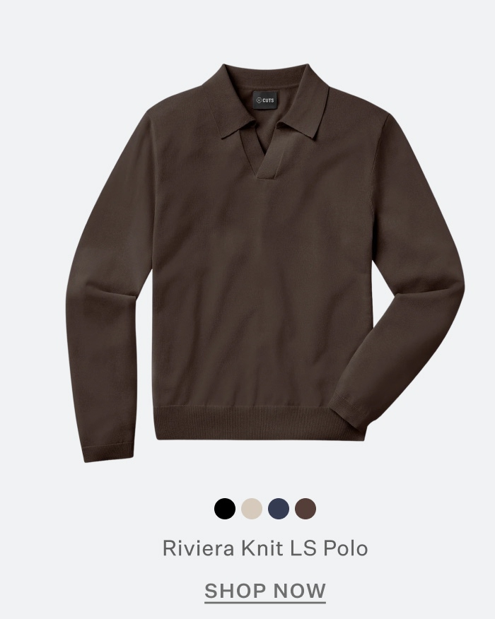 Riviera Knit Long Sleeve Polo in Burnt Oak