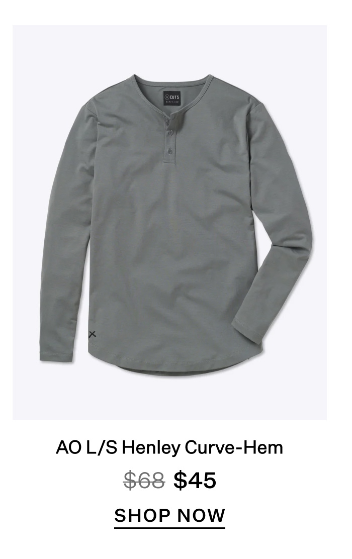 AO Long Sleeve Henley Curve-Hem