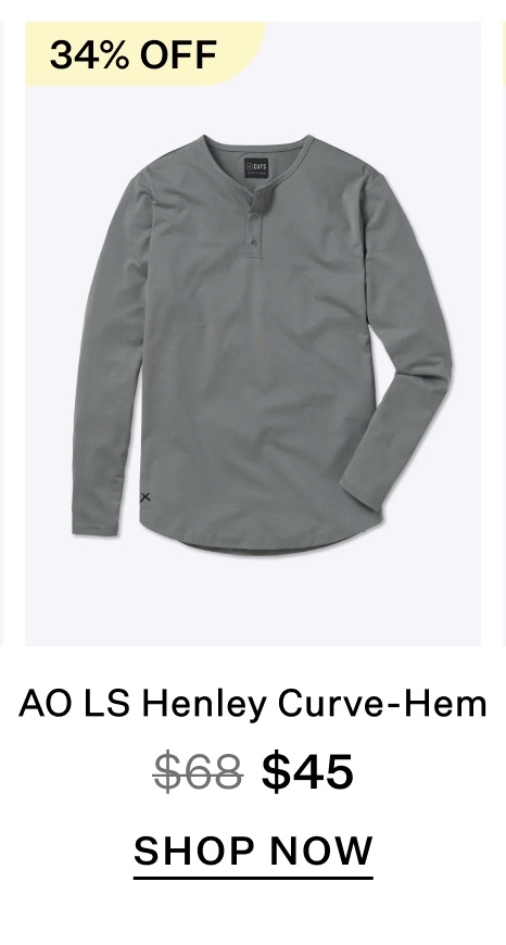 AO Long Sleeve Henley Curve-Hem