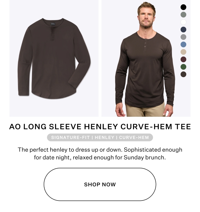 AO Long Sleeve Henley Curve-Hem