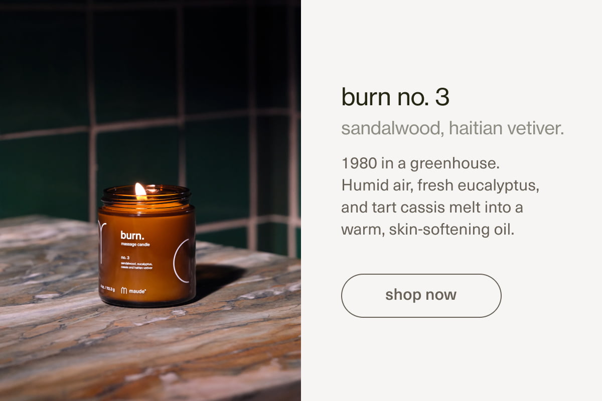 burn no. 3 | sandalwood, haitian vetiver. 1980 in a greenhouse. Humid air, fresh eucalyptus, and tart cassis melt into a warm, skin-softening oil. | [ shop now ]