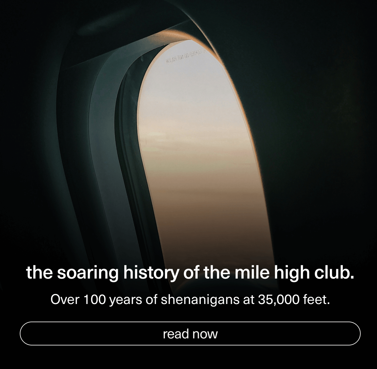 the soaring history of the mile high club. | Over 100 years of&nbsp;shenanigans at 35,000 feet. | [ read now ]