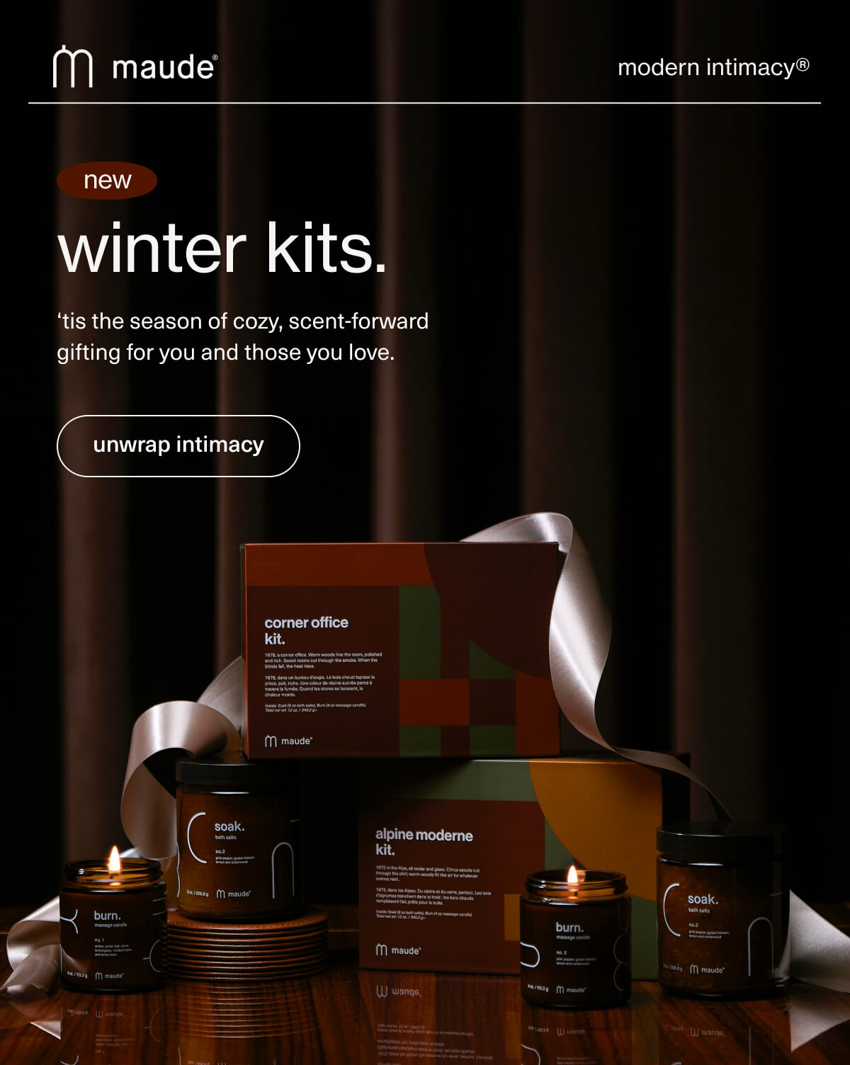 maude | modern intimacy | new | winter kits. | ‘tis the season of cozy, scent-forward gifting for you and those you love. | [ unwrap intimacy ]