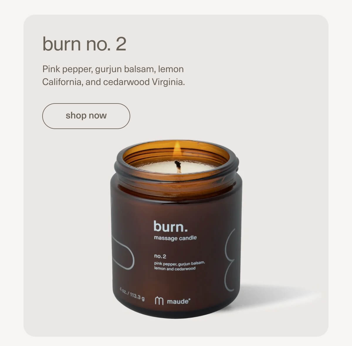 burn no. 2 | Pink pepper, gurjun balsam, lemon California, and cedarwood Virginia. | [ shop now ]
