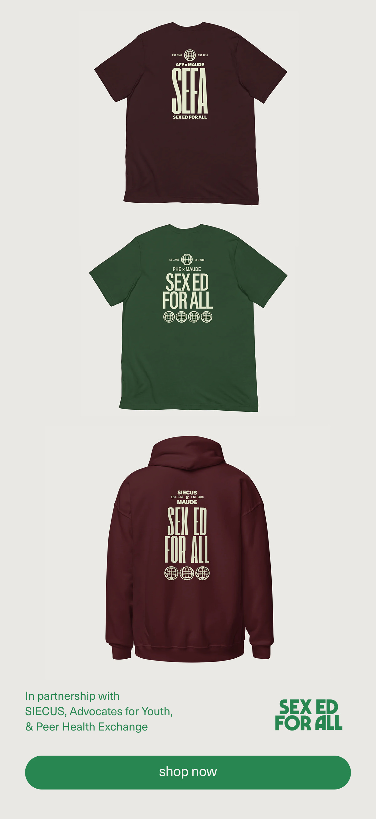 In partnership with SIECUS, Advocates for Youth, & Peer Health Exchange | Sex Ed for All | [ shop now ]