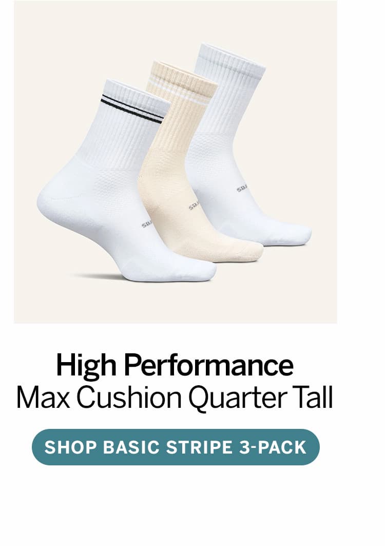 High Performance Max Cushion Quarter Tall Basic Stripe 3-pack