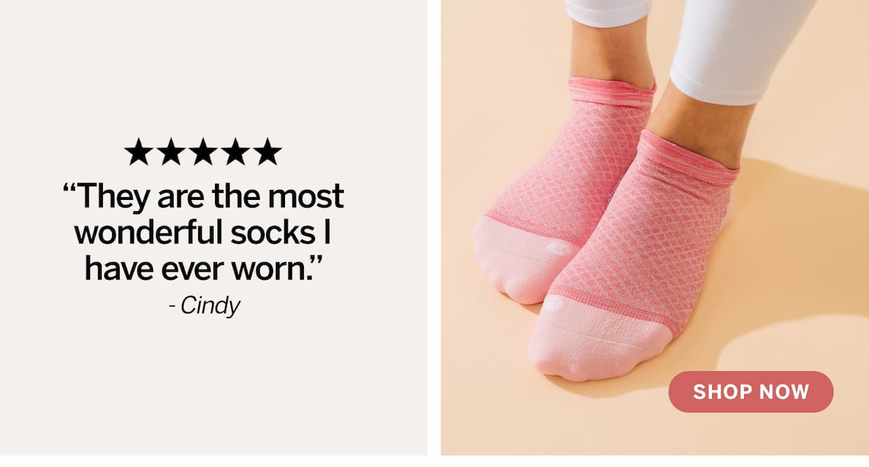 Customer review text with image of Plantar Fasciitis Tab sock