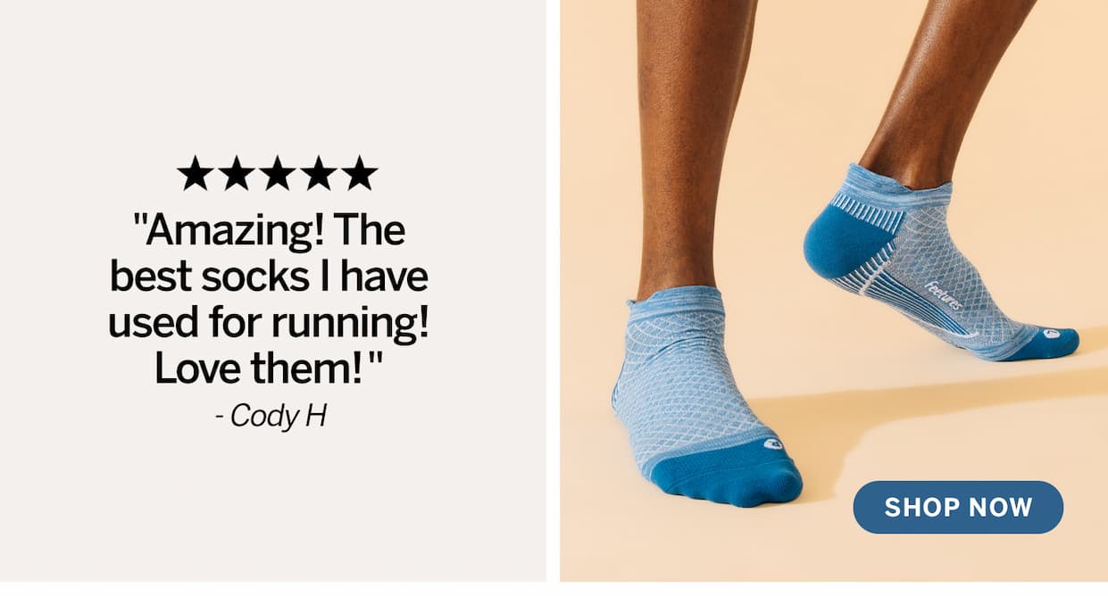 Customer review text with image of Plantar Fasciitis Tab sock