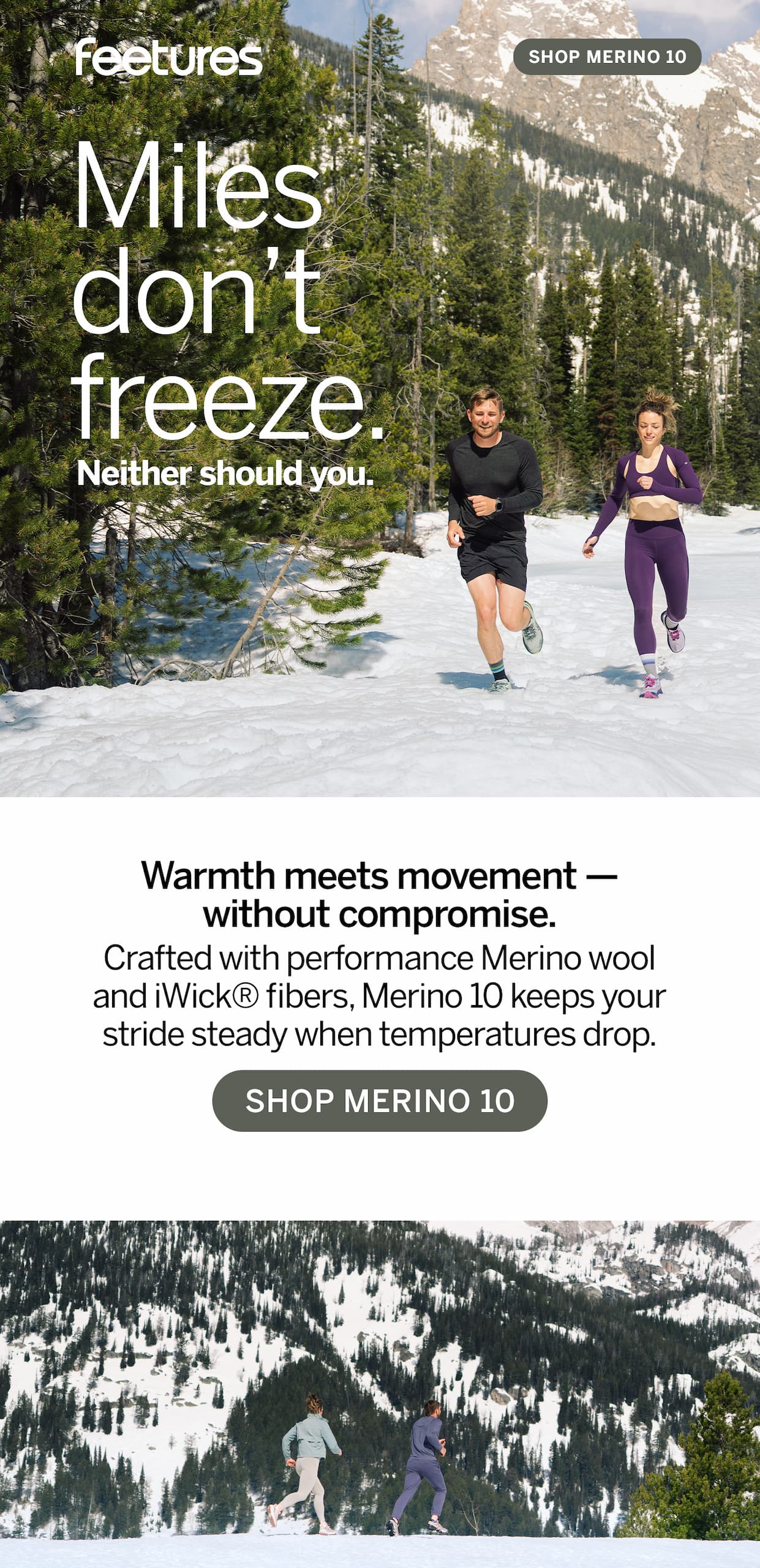 Man and Woman running on a snow covered trail