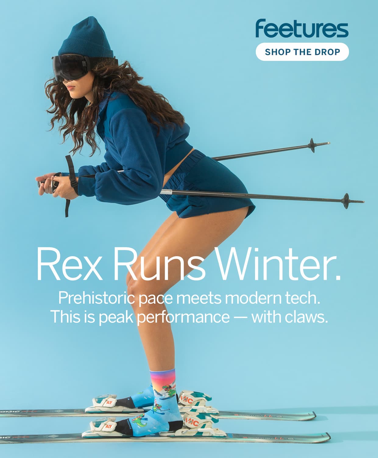 Woman in the skiing position with the new Ski Rex Elite Mini Crew Light Cushion sock