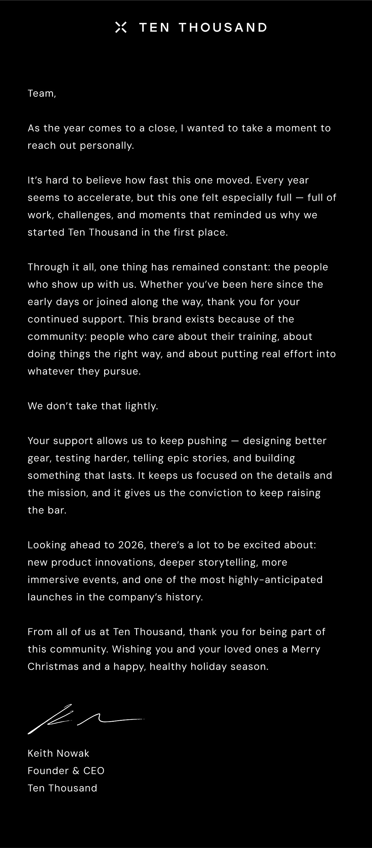 Ten Thousand Letter from Keith