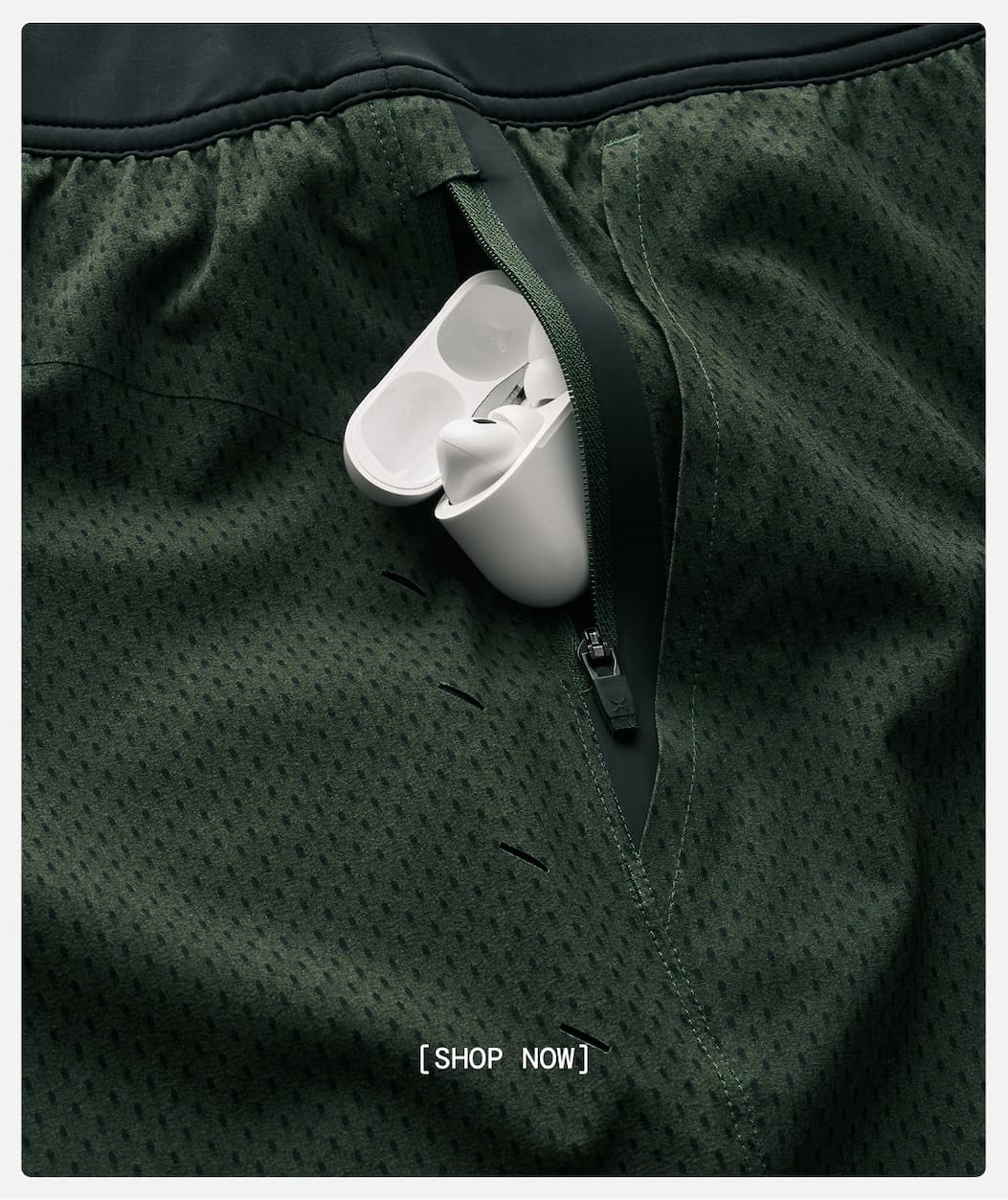 Macro Image of Airpods in Every Session Carry Zip Pocket in Interval Shorts