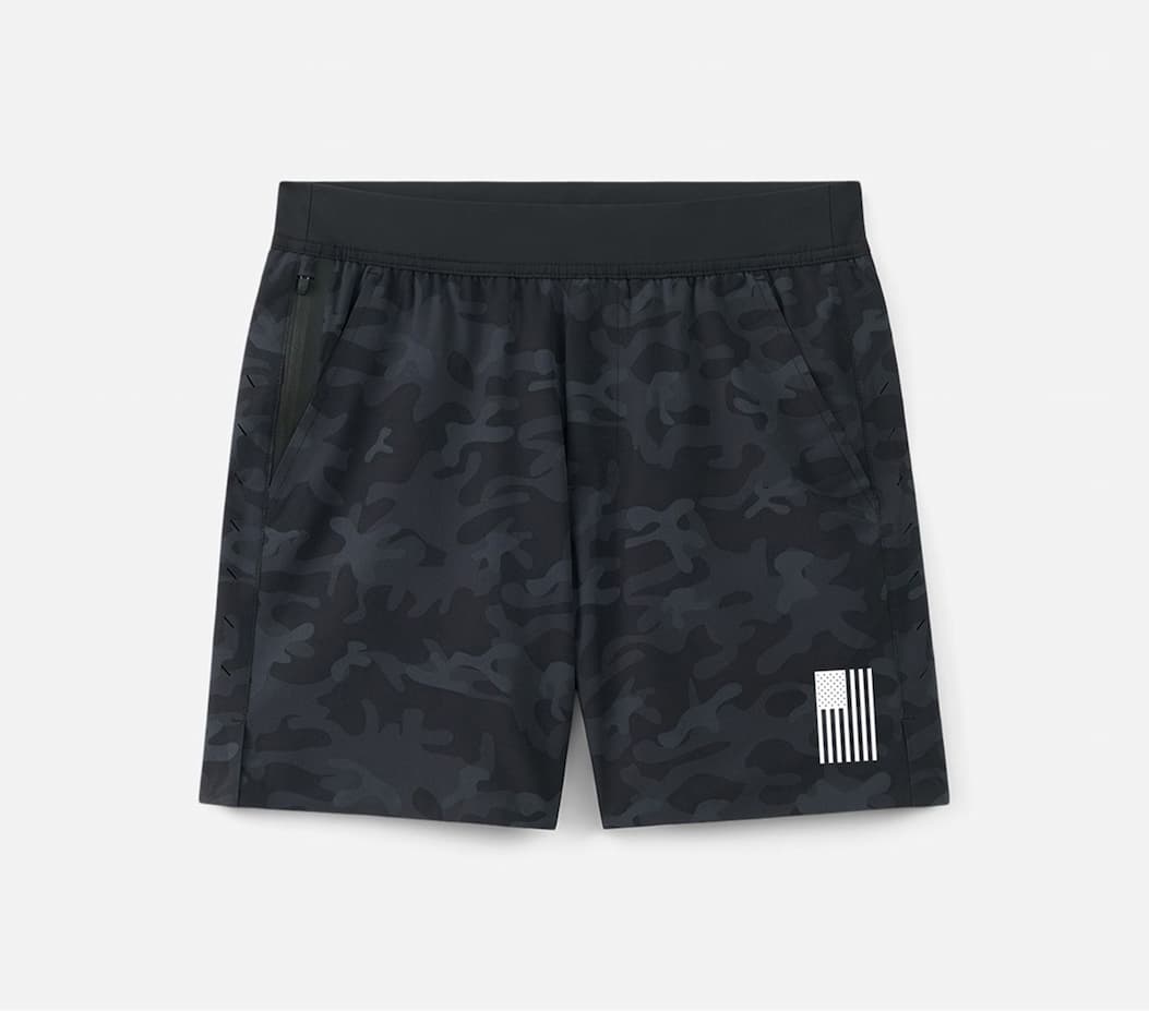 PDP Image of Black Camo Flag Edition 7" Lined Interval Gym Short