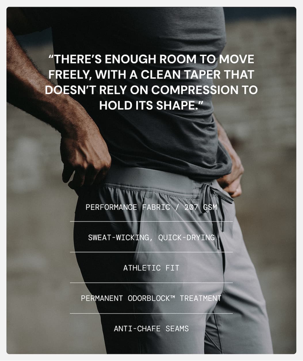 Men's Health Quote: “there’s enough room to move freely, with a clean taper that doesn’t rely on compression to hold its shape.”