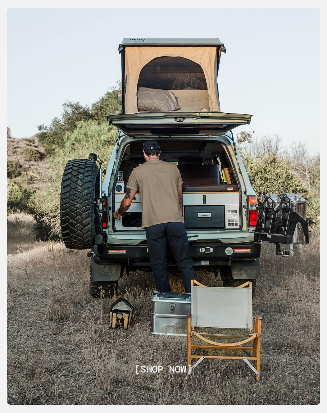 Image of Toyota FJ 80 Overland Vehicle Camp Setup in Field Tee