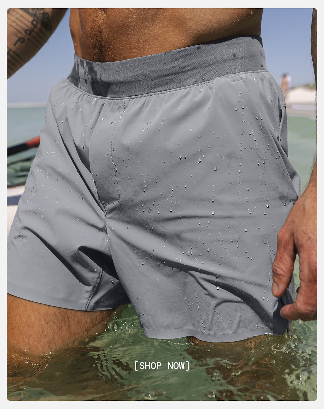Shop the Stone Grey Set Swim Short: Outdoor Active Imagery in the Water